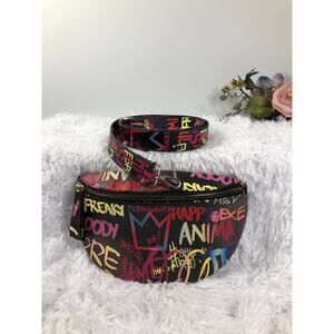 Black Fanny Pack Colorful Graffiti Print Matching Adjustable Strap Zip Closure